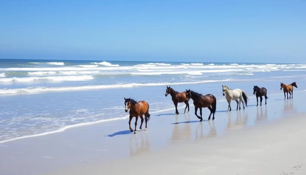 Assateague Island wild horses on pristine beach