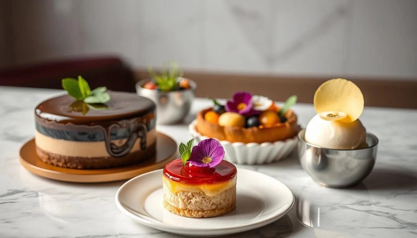 Assortment of elegant desserts from acclaimed Washington DC dessert restaurants displayed on a marble countertop