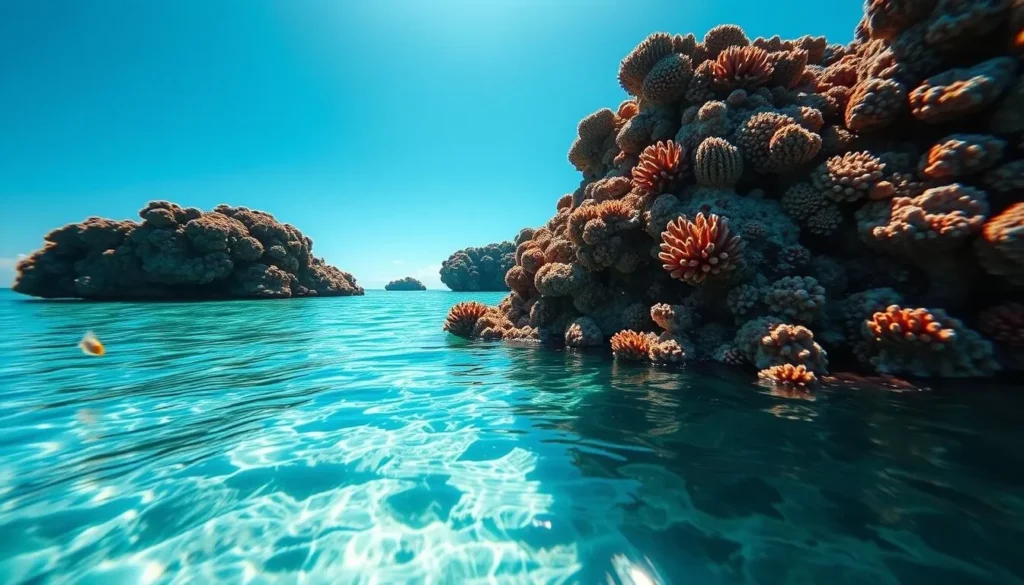 Atafu Atoll coral formations at midday