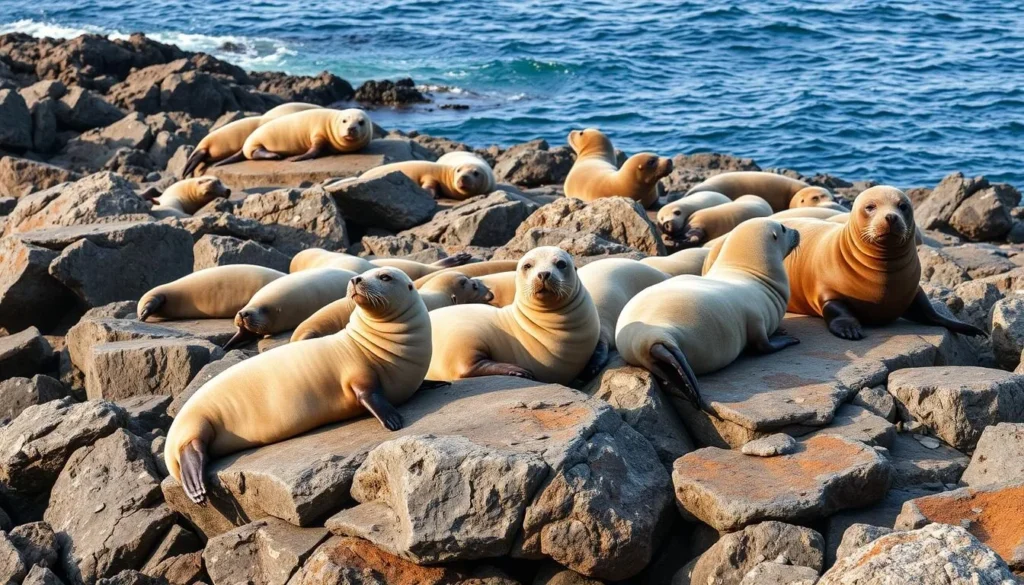 Atlantic grey seals resting on rocks near the Eastern Isles of Scilly Atlantic grey seals resting on rocks near the Eastern Isles of Scilly