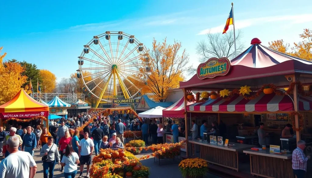 Autumnfest celebration in Woonsocket Rhode Island with crowd and fall decorations