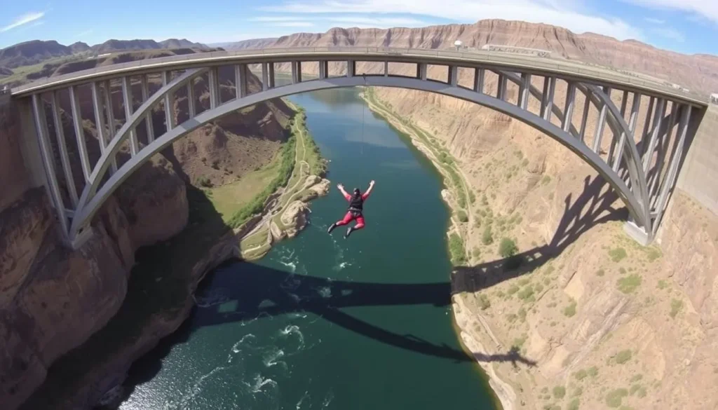 BASE jumping off Perrine Bridge in Twin Falls, Idaho, with the Snake River below