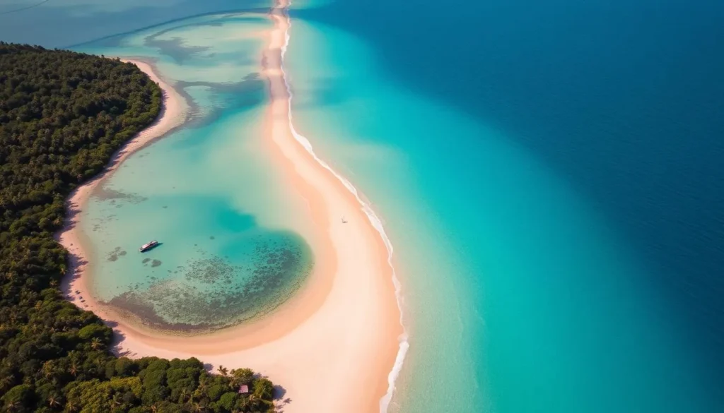 Banana Beach on Principe island with its iconic curved shoreline - one of the most beautiful beaches and best things to do in Sao Tome and Principe