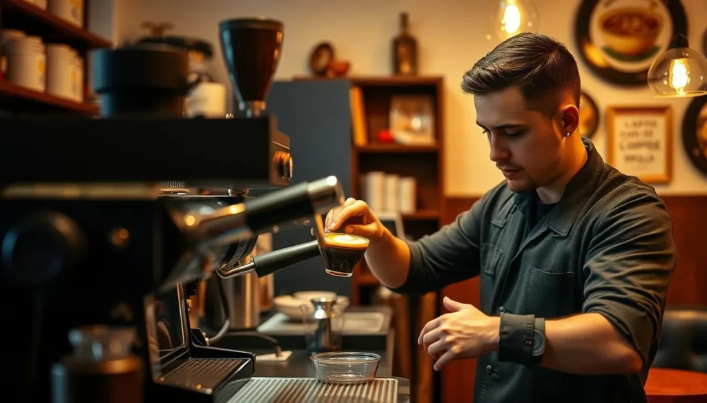 Barista preparing Colombian coffee in a café in Bucaramanga Barista preparing Colombian coffee in a café in Bucaramanga