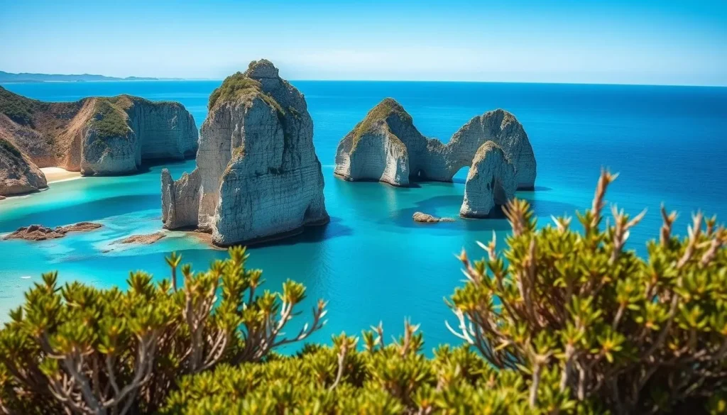 Bay of Islands Coastal Park with limestone stacks and coastal vegetation