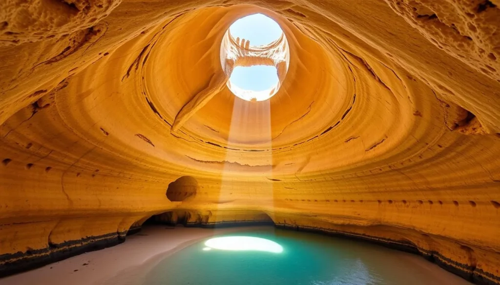 Benagil Cave with its natural oculus allowing sunlight to stream in