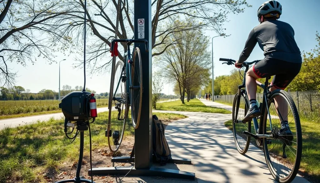 Bike repair station along a Washington DC trail Bike repair station along a Washington DC trail