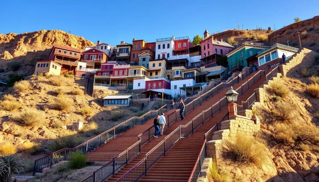Bisbee Arizona historic staircase with colorful houses on hillside Bisbee Arizona historic staircase with colorful houses on hillside