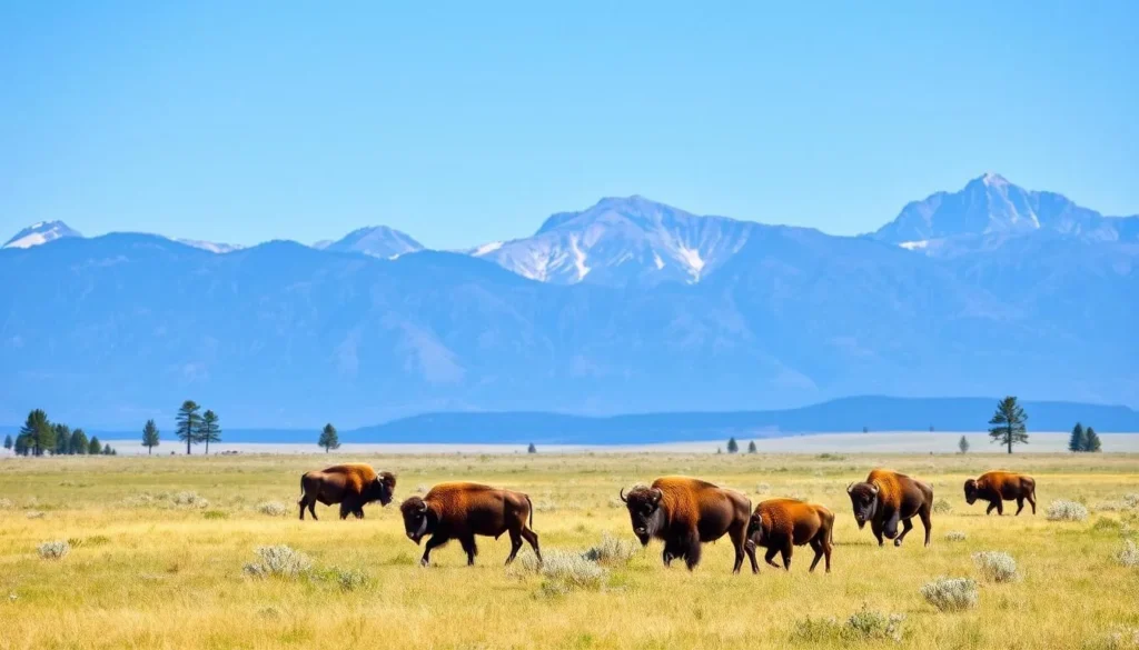 Bison roaming freely at the Rocky Mountain Arsenal National Wildlife Refuge in Commerce City Colorado Bison roaming freely at the Rocky Mountain Arsenal National Wildlife Refuge in Commerce City Colorado