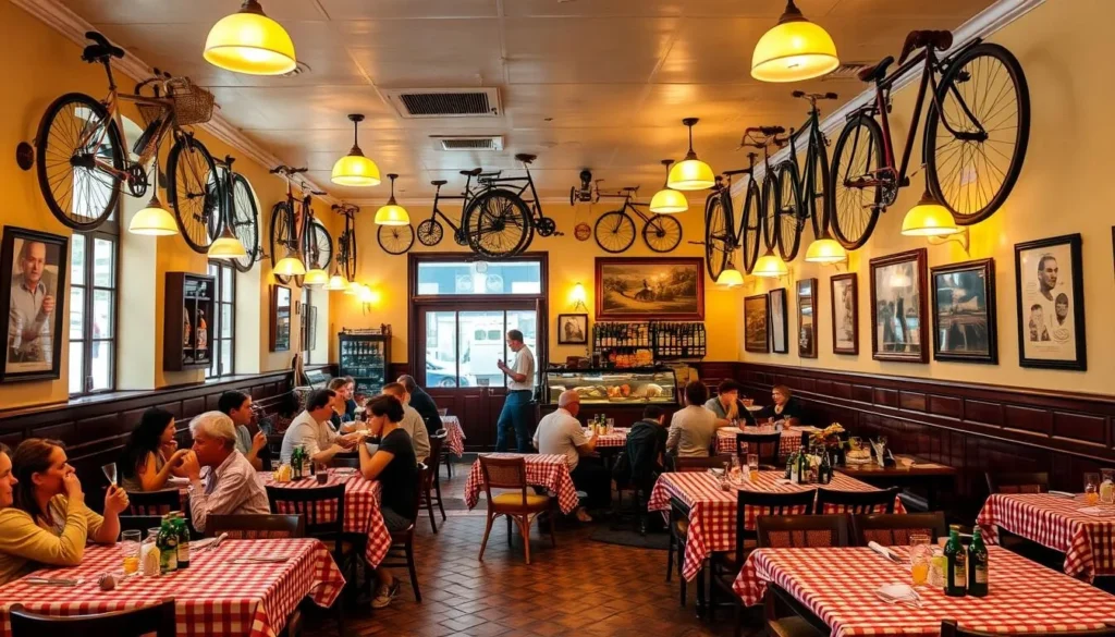 Bistrot Du Coin's lively interior with checkered tablecloths and authentic French decor