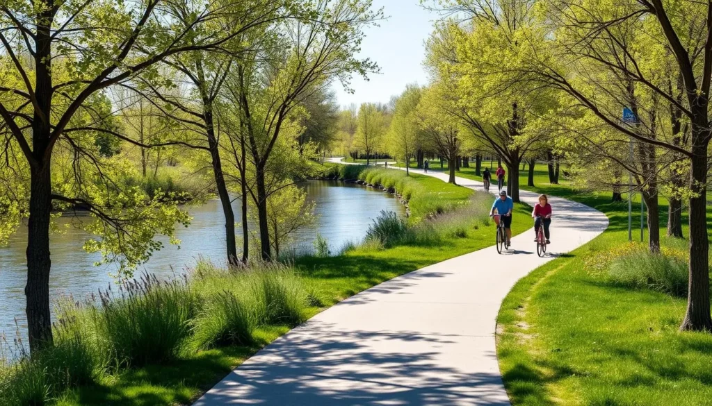 Boise River Greenbelt trail in Eagle with cyclists and pedestrians