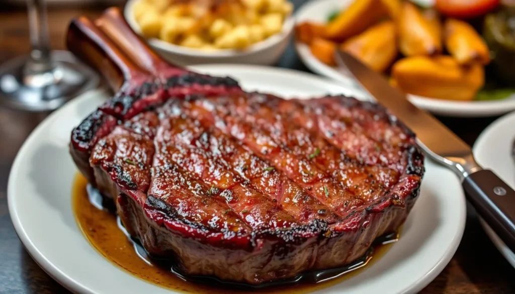 Bourbon Steak's signature dry-aged wagyu ribeye with sides