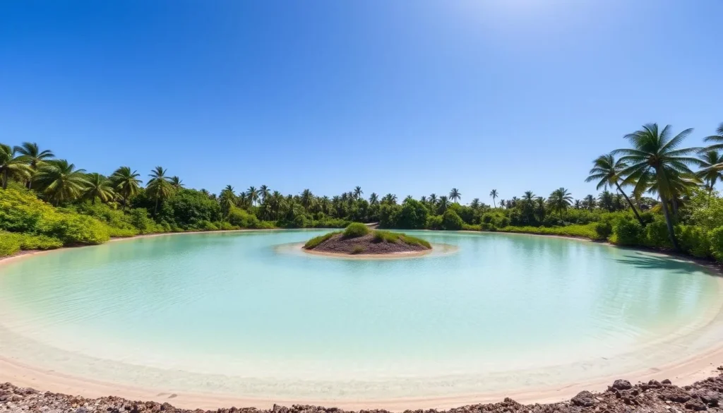 Buada Lagoon in Nauru during the dry season with lush tropical vegetation Buada Lagoon in Nauru during the dry season with lush tropical vegetation