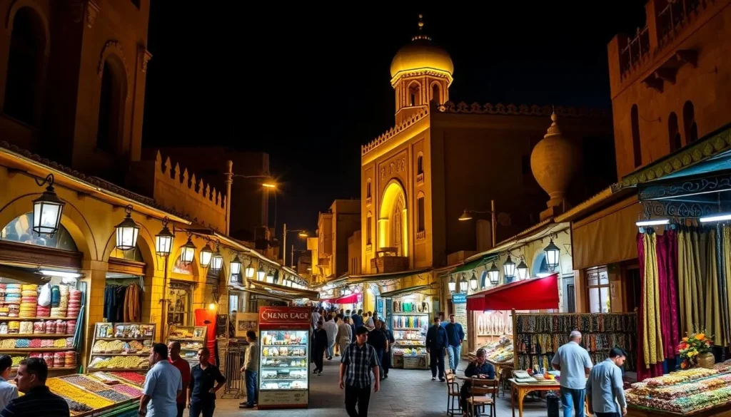 Bustling Souq Waqif market at night, one of Qatar's best things to do for authentic experiences