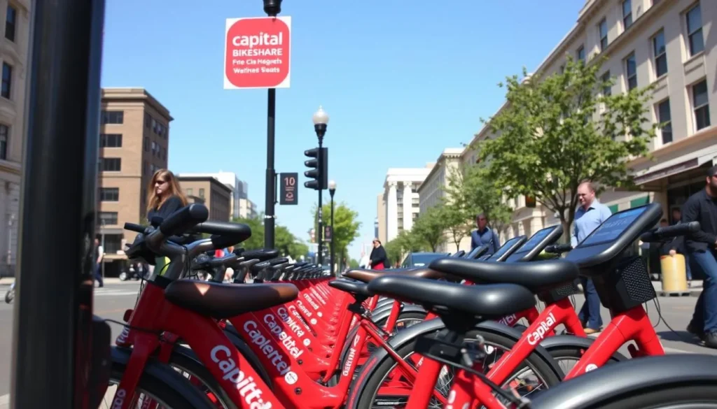 Capital Bikeshare station in Washington DC with bicycles available for rent