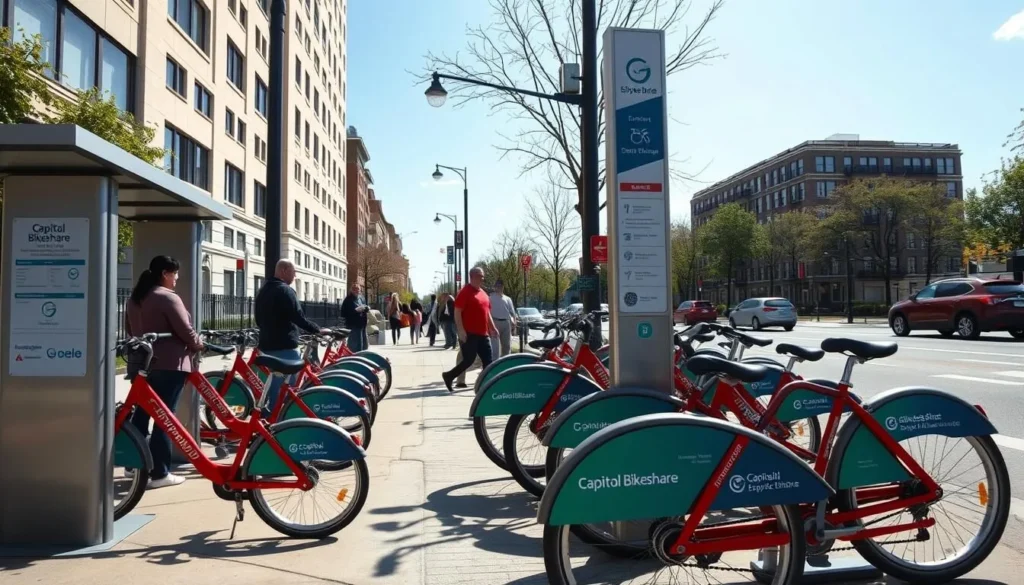 Capital Bikeshare station near a Washington DC trail Capital Bikeshare station near a Washington DC trail