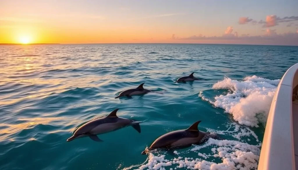 Captiva Cruises dolphin tour with dolphins swimming alongside the boat