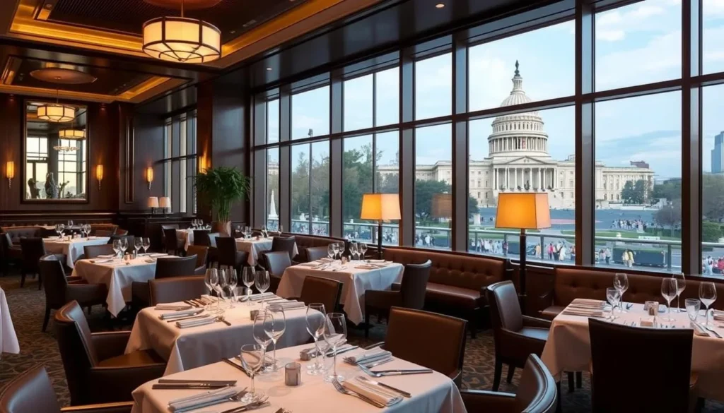Charlie Palmer Steak's dining room with Capitol view