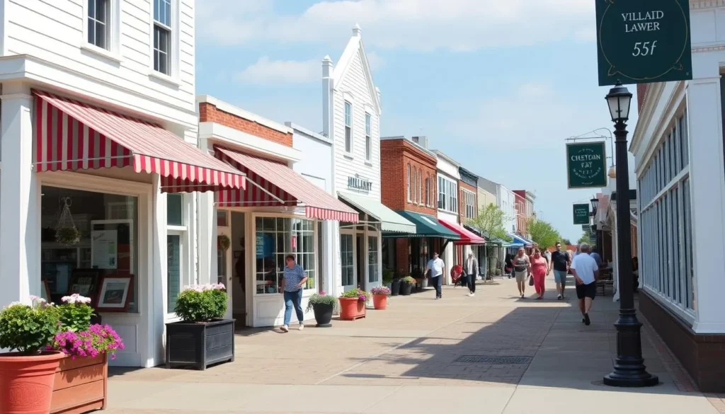 Charming storefronts in downtown Millsboro with unique shops