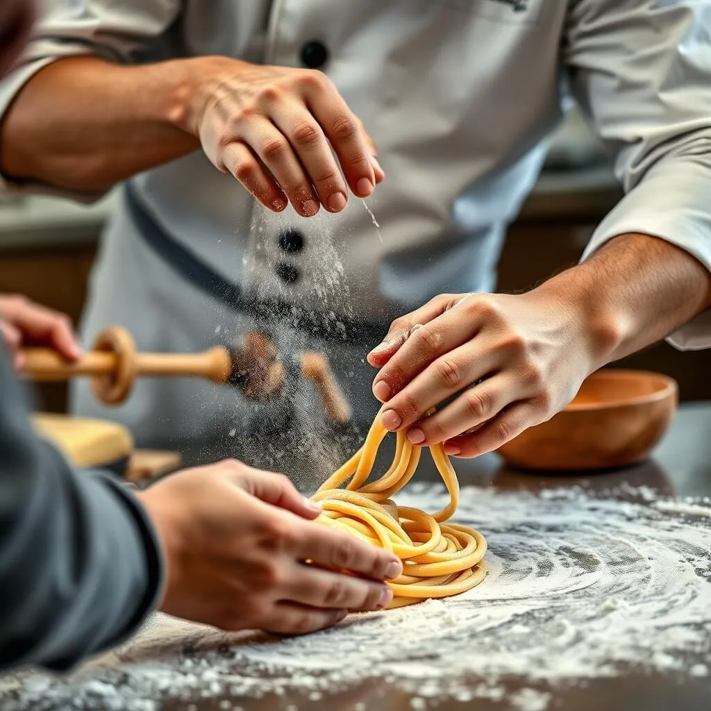 Chef teaching pasta-making techniques in a Washington DC Italian cooking class