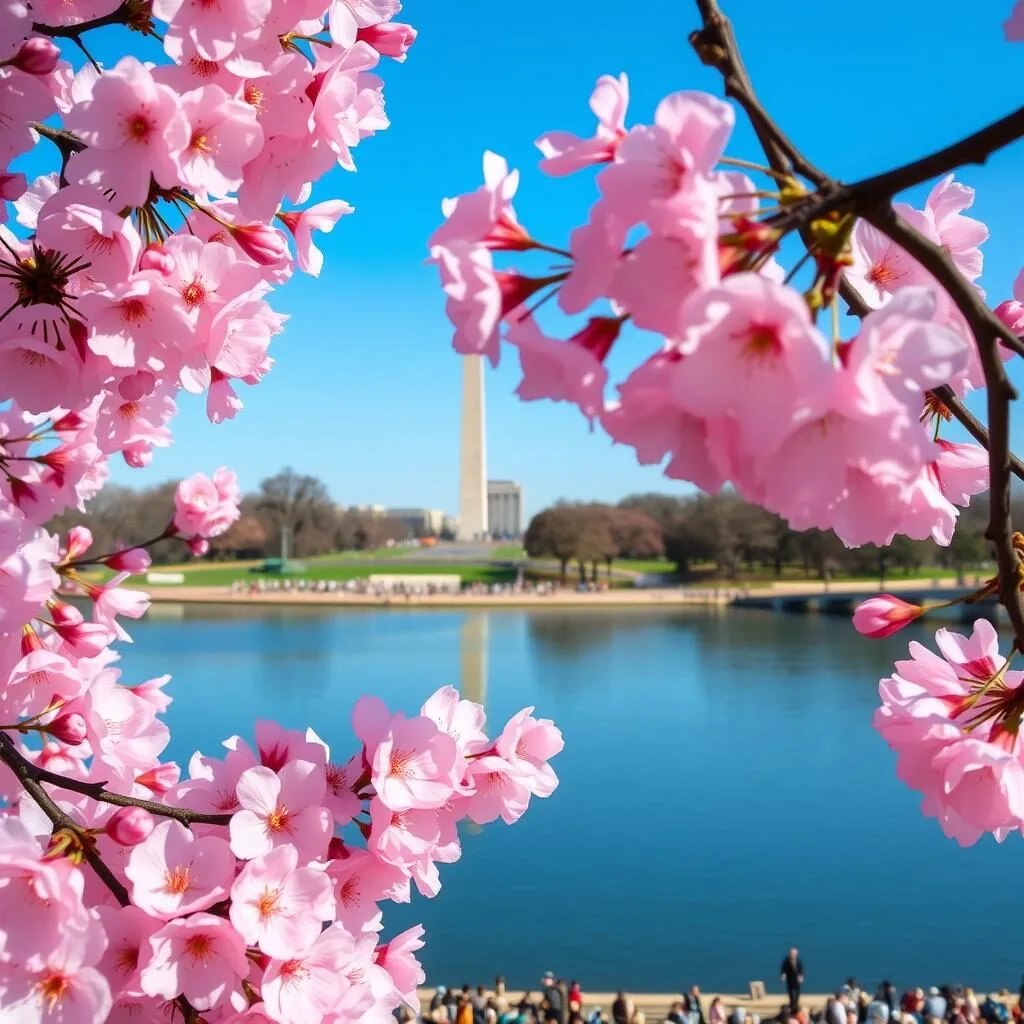 Cherry blossoms in full bloom around the Tidal Basin in Washington DC Cherry blossoms in full bloom around the Tidal Basin in Washington DC