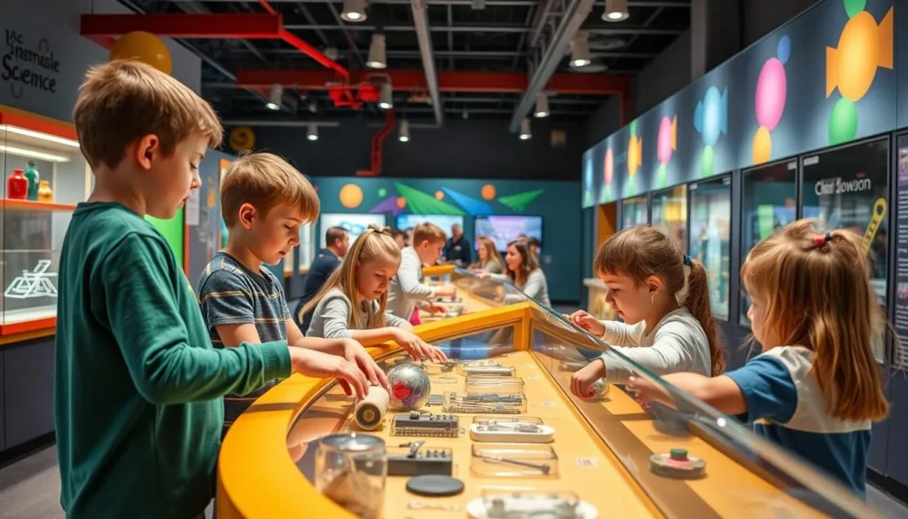 Children engaging with interactive science exhibits at Newcastle Museum