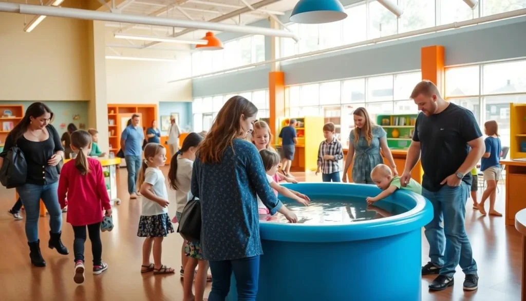 Children's Museum of the Upstate in Spartanburg with interactive exhibits and families playing