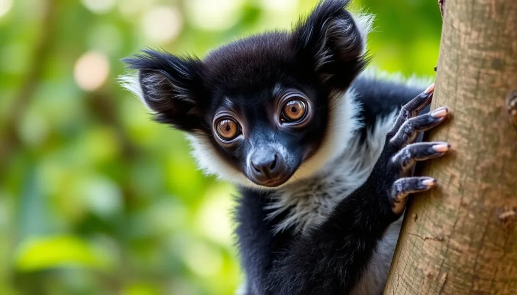 Close-up of an Indri lemur in Andasibe-Mantadia National Park Close-up of an Indri lemur in Andasibe-Mantadia National Park