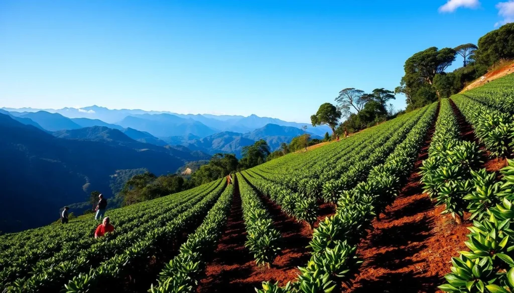 Coffee plantation on Mesa de Los Santos plateau with mountains in background Coffee plantation on Mesa de Los Santos plateau with mountains in background