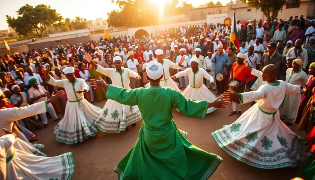 Colorful Sufi whirling dervish ceremony in Omdurman, Sudan