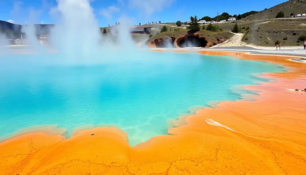Colorful geothermal pools at Wai-O-Tapu in Rotorua, must-see New Zealand attraction Colorful geothermal pools at Wai-O-Tapu in Rotorua, must-see New Zealand attraction