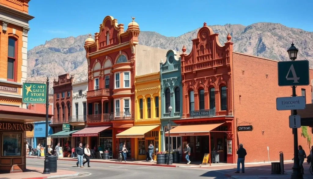 Colorful historic buildings along Main Street in Old Bisbee Arizona Colorful historic buildings along Main Street in Old Bisbee Arizona