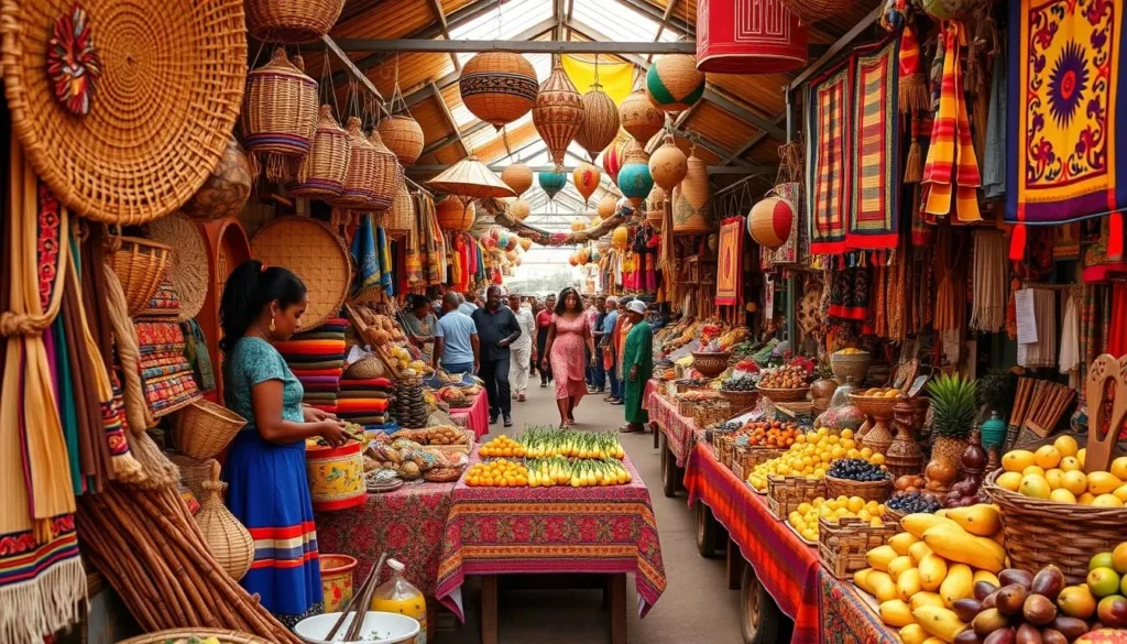 Colorful market stalls in Antananarivo with local crafts and produce Colorful market stalls in Antananarivo with local crafts and produce