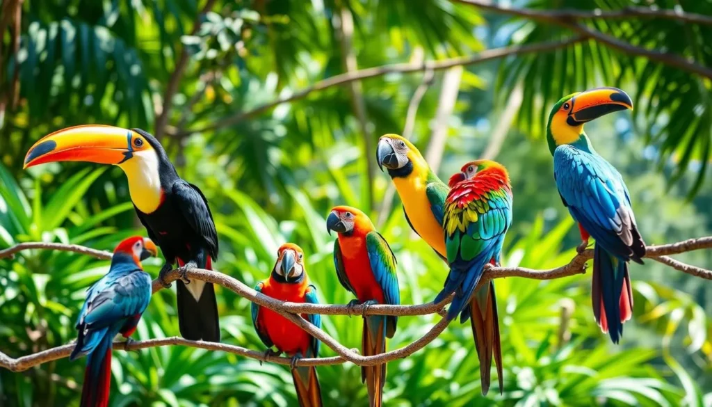 Colorful toucans and macaws at Parque das Aves near Iguaçu Falls
