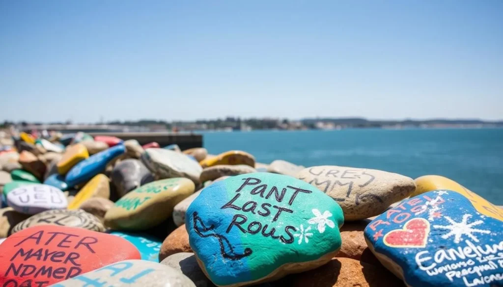 Colorfully painted rocks along the Port Macquarie Breakwall