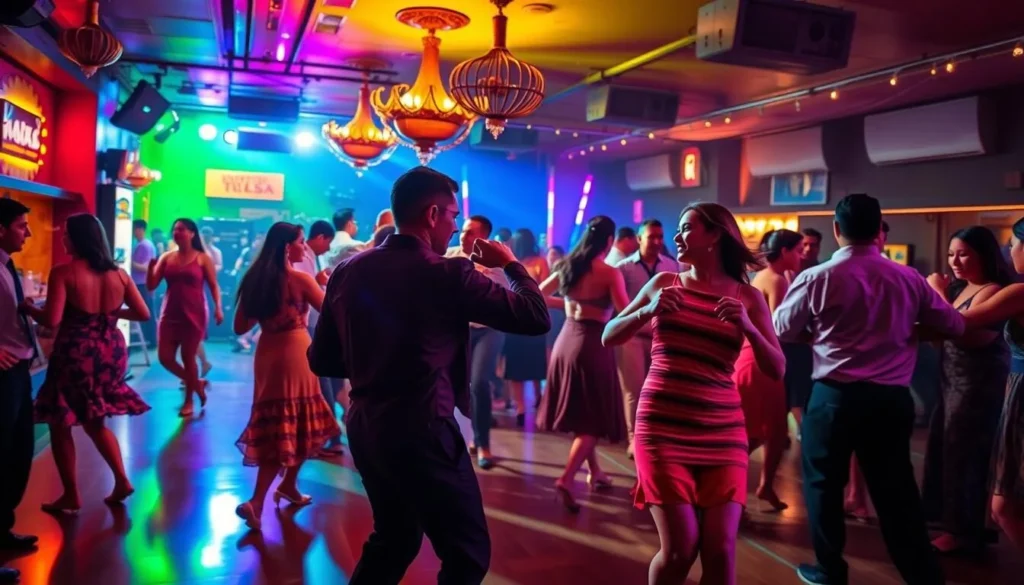Couples dancing salsa in a vibrant club in Cali Colombia Couples dancing salsa in a vibrant club in Cali Colombia