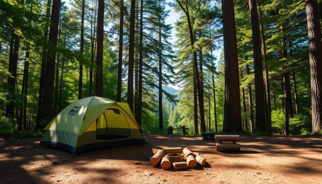 Cozy campsite in the Chattahoochee-Oconee National Forest with tent and campfire