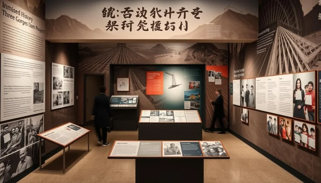 Create an image depicting the museum's exhibit on the history of immigration related to the Three Gorges Dam project.