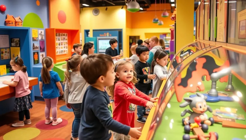 Create an image of children engaging with interactive exhibits at the Terre Haute Children's Museum. Create an image of children engaging with interactive exhibits at the Terre Haute Children's Museum.