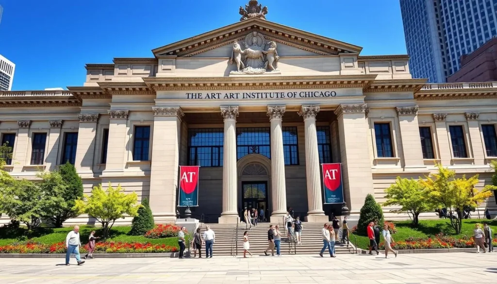 Create an image of the Art Institute of Chicago's grand entrance.