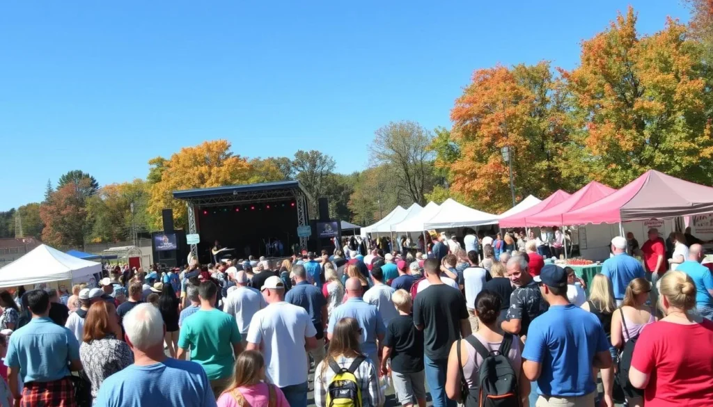 Crowds enjoying the Glastonbury Connecticut Apple Harvest & Music Festival with food vendors and live music