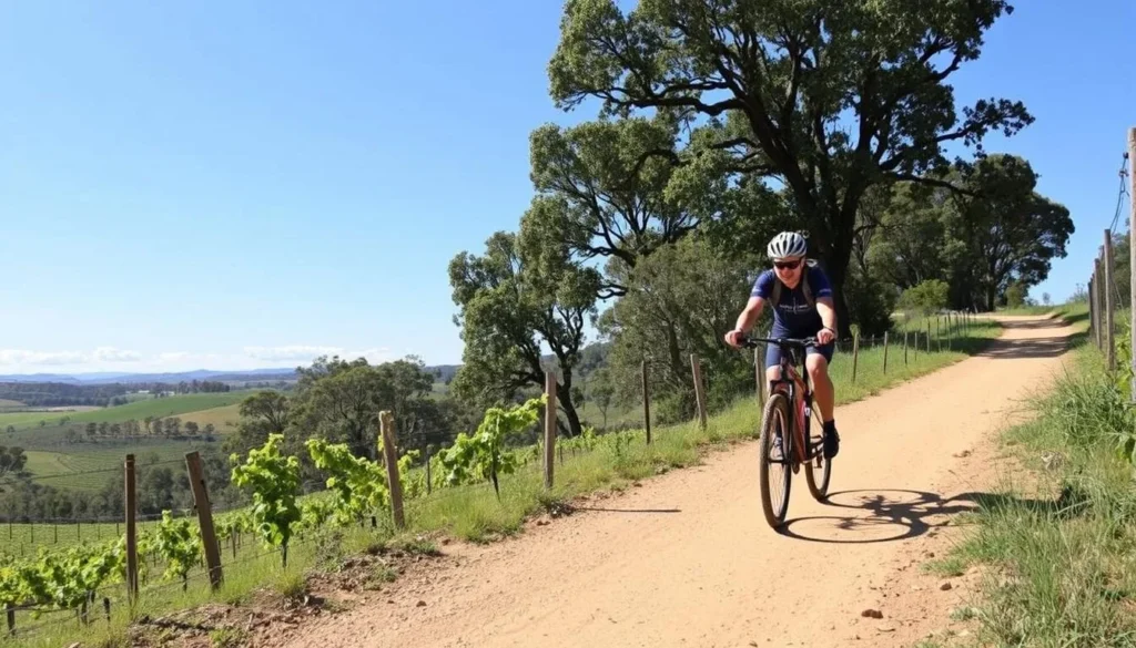 Cyclist riding on the Barossa Trail