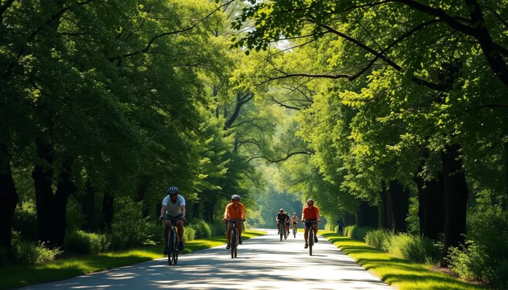 Cyclists on the tree-lined Capital Crescent Trail Cyclists on the tree-lined Capital Crescent Trail