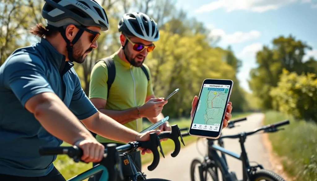 Digital trail map of Washington DC being used by cyclists Digital trail map of Washington DC being used by cyclists