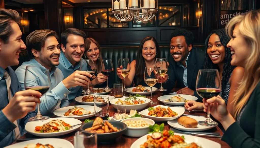 Diners enjoying an authentic Italian meal with wine at a Washington DC restaurant