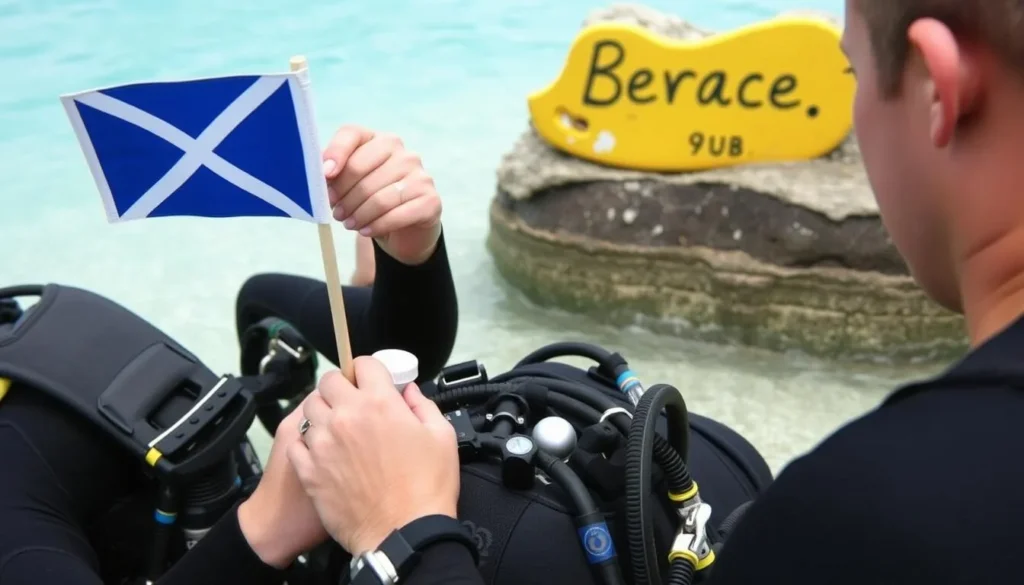 Diver checking equipment before entering Bonaire National Marine Park