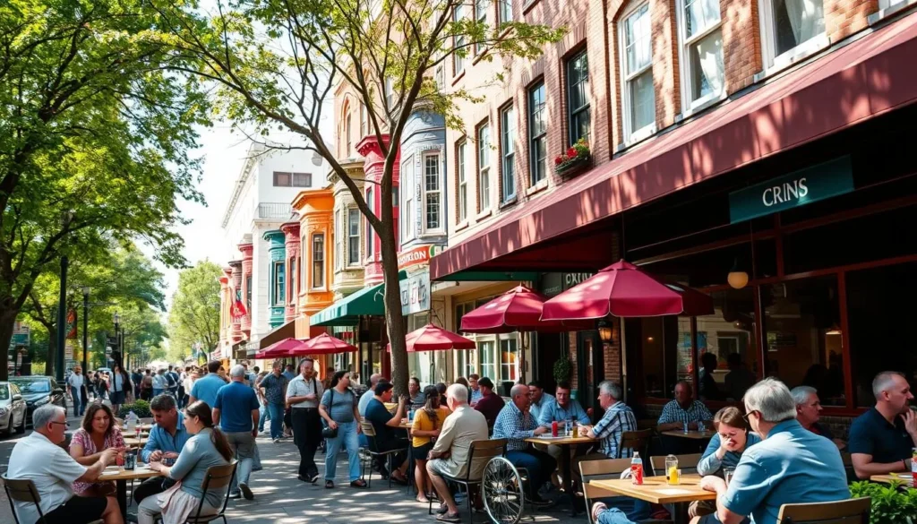 Diverse crowd enjoying outdoor dining in the vibrant Adams Morgan neighborhood of Washington DC Diverse crowd enjoying outdoor dining in the vibrant Adams Morgan neighborhood of Washington DC