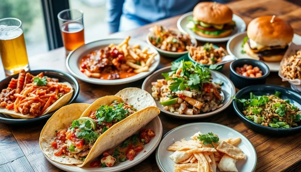 Diverse selection of local cuisine from Commerce City restaurants featuring colorful dishes and local specialties Diverse selection of local cuisine from Commerce City restaurants featuring colorful dishes and local specialties