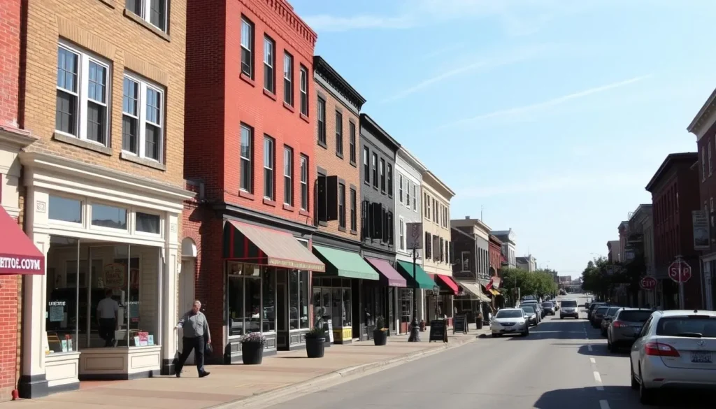 Downtown Woonsocket Rhode Island Main Street with shops and historic buildings