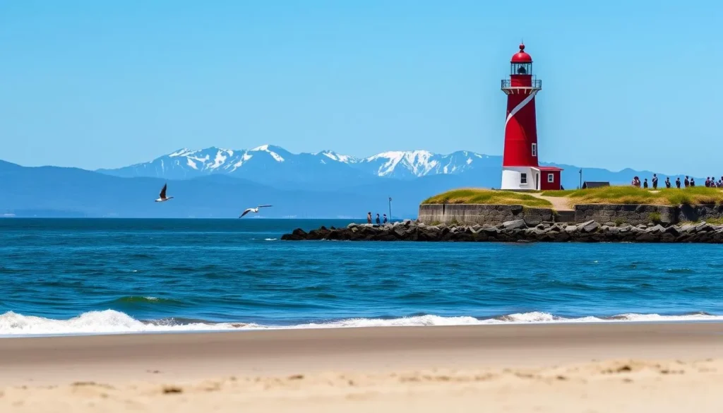 Dungeness Spit lighthouse with beach and Olympic Mountains in Sequim Washington Dungeness Spit lighthouse with beach and Olympic Mountains in Sequim Washington